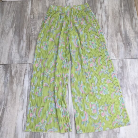 Zara Lime Green Pleated Wide Leg Pant m - Picture 4 of 13